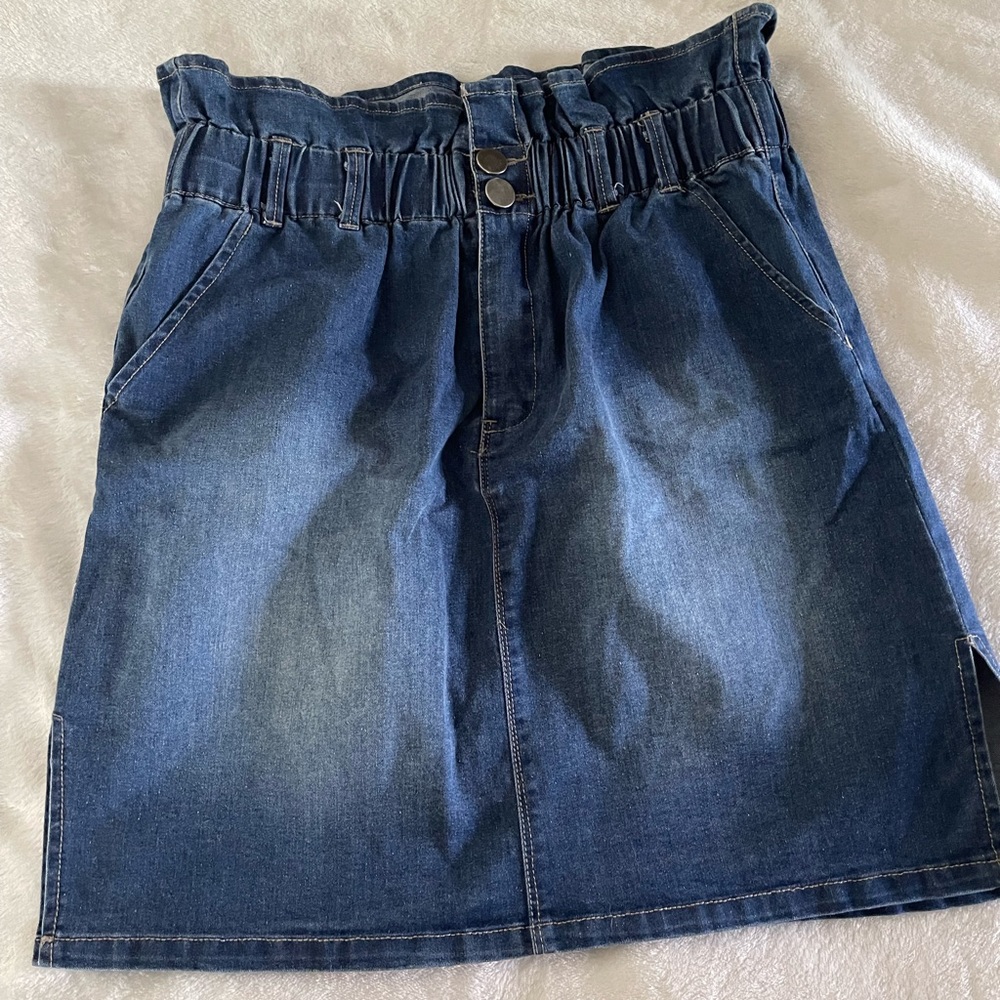 Pink Lily boutique paper bag waist denim skirt